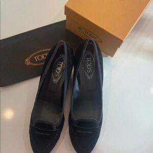 Tod's Black Suede Heeled Boots